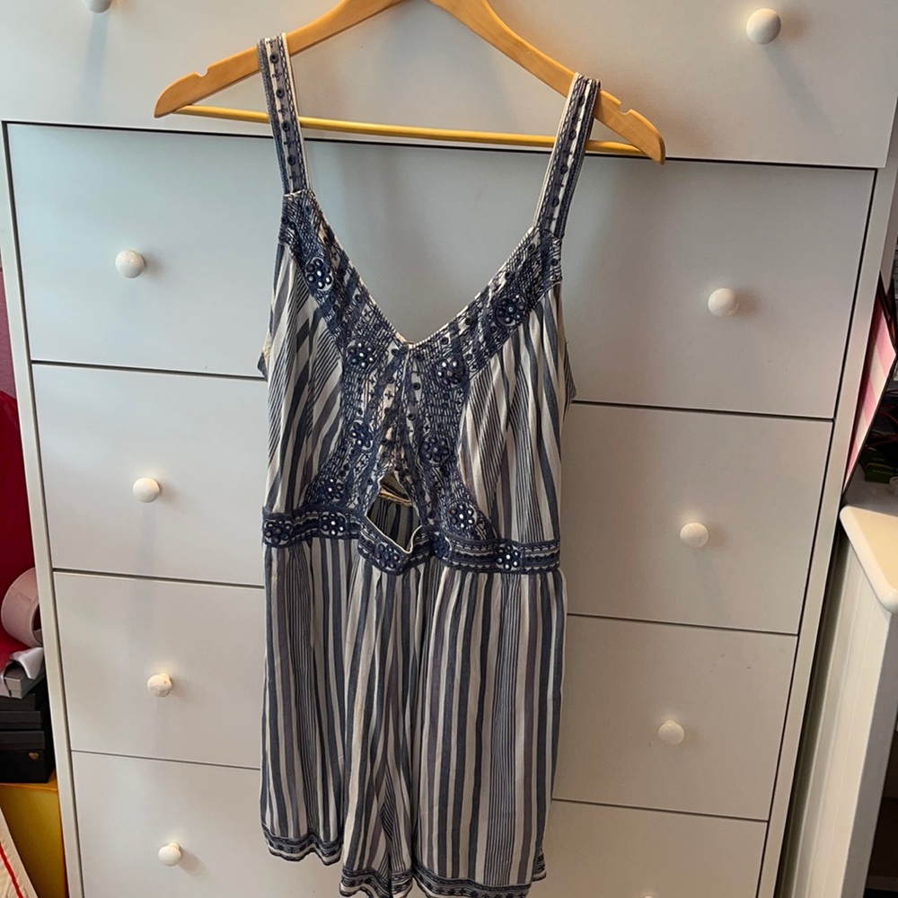 AMERICAN EAGLE STRIPED ROMPER WITH CUTOUT